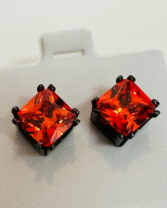 Vintage Fiery  Princess-Cut Stud Earrings