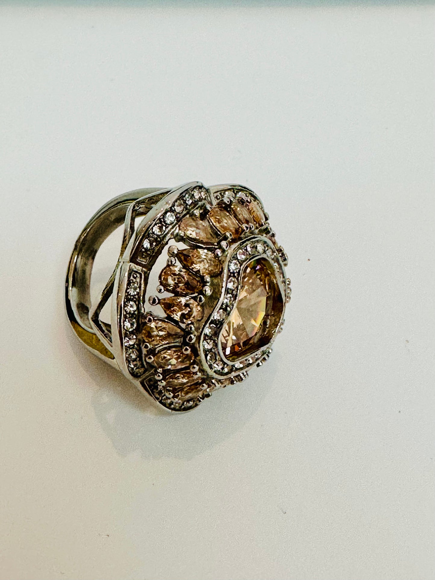 Floral Cocktail Ring – Champagne Crystal Statement Rin