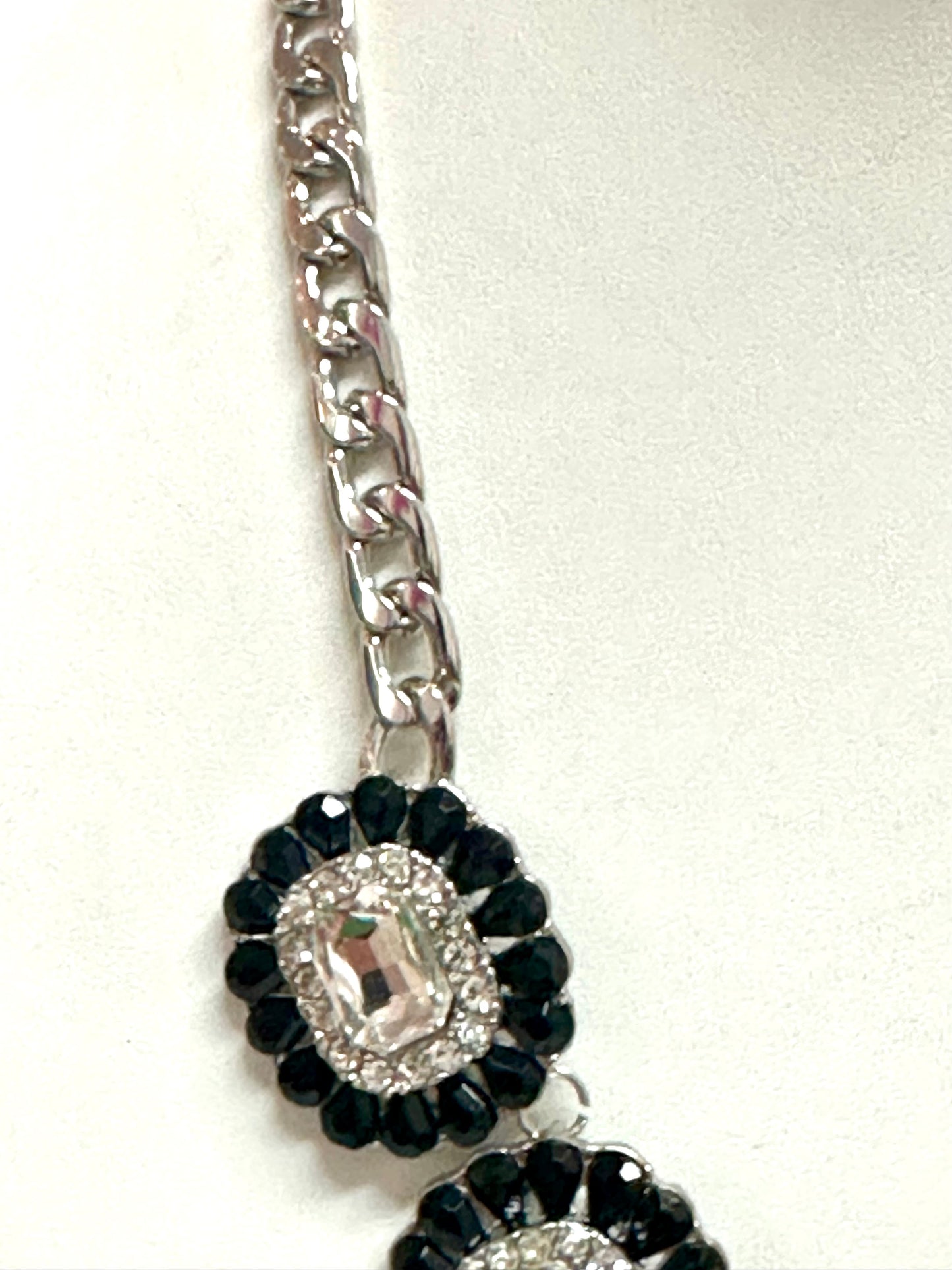 Vintage Jet Black & Crystal Rhinestone Statement Set – Necklace & Bracelet