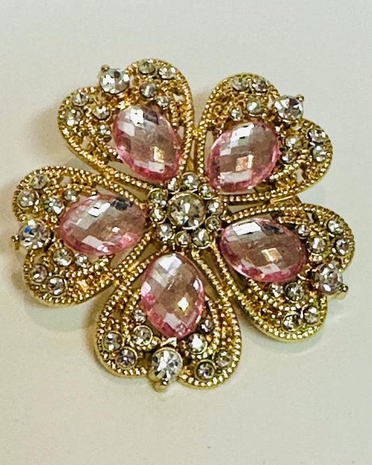 Vintage Romantic Pink Rhinestone Flower Brooch