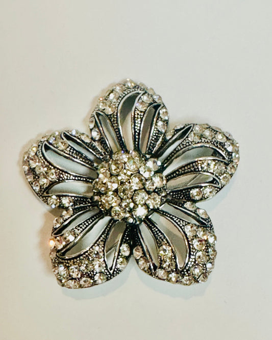 Vintage Openwork Rhinestone Flower Brooch