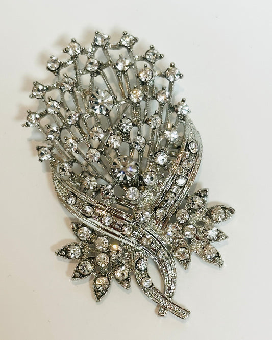 Vintage Hollywood Rhinestone Leaf Spray Brooch