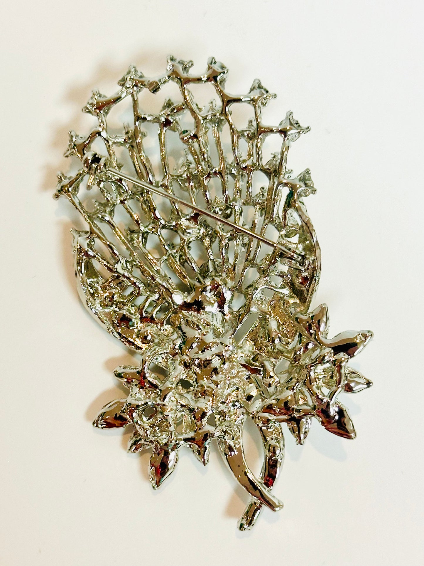 Vintage Hollywood Rhinestone Leaf Spray Brooch