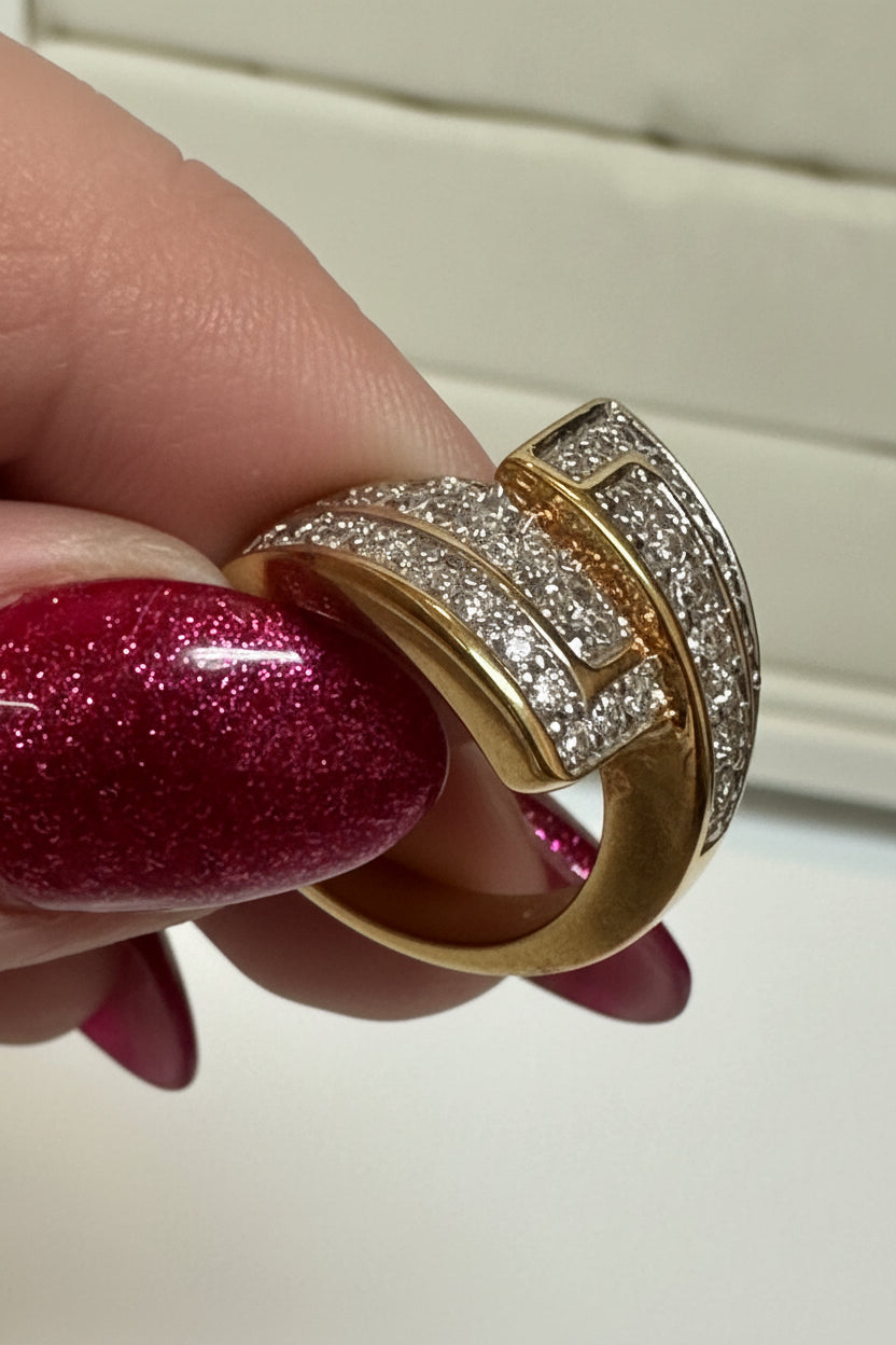 Vintage Geometric Bypass Statement Ring