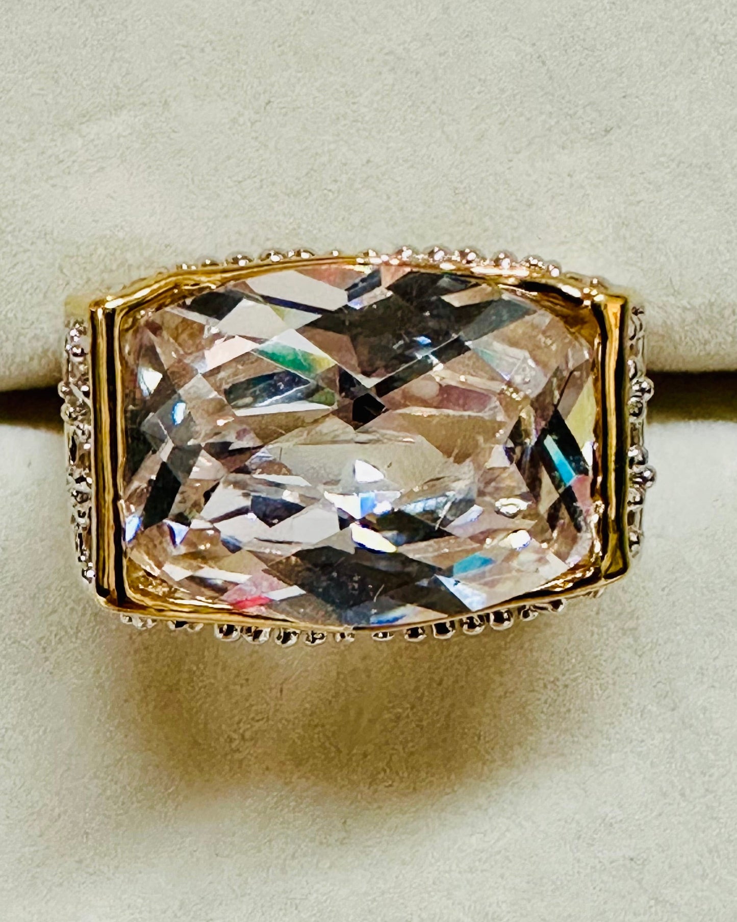 Vintage Rectangular Cushion-Cut Crystal Ring