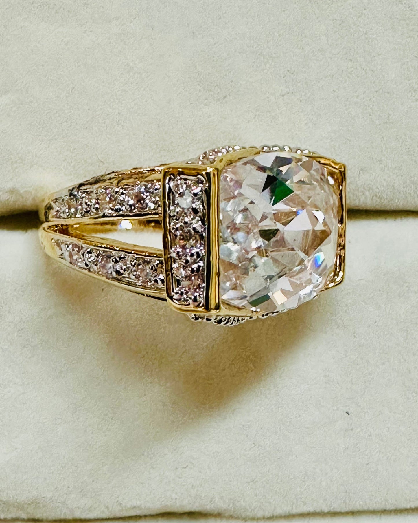 Vintage Rectangular Cushion-Cut Crystal Ring