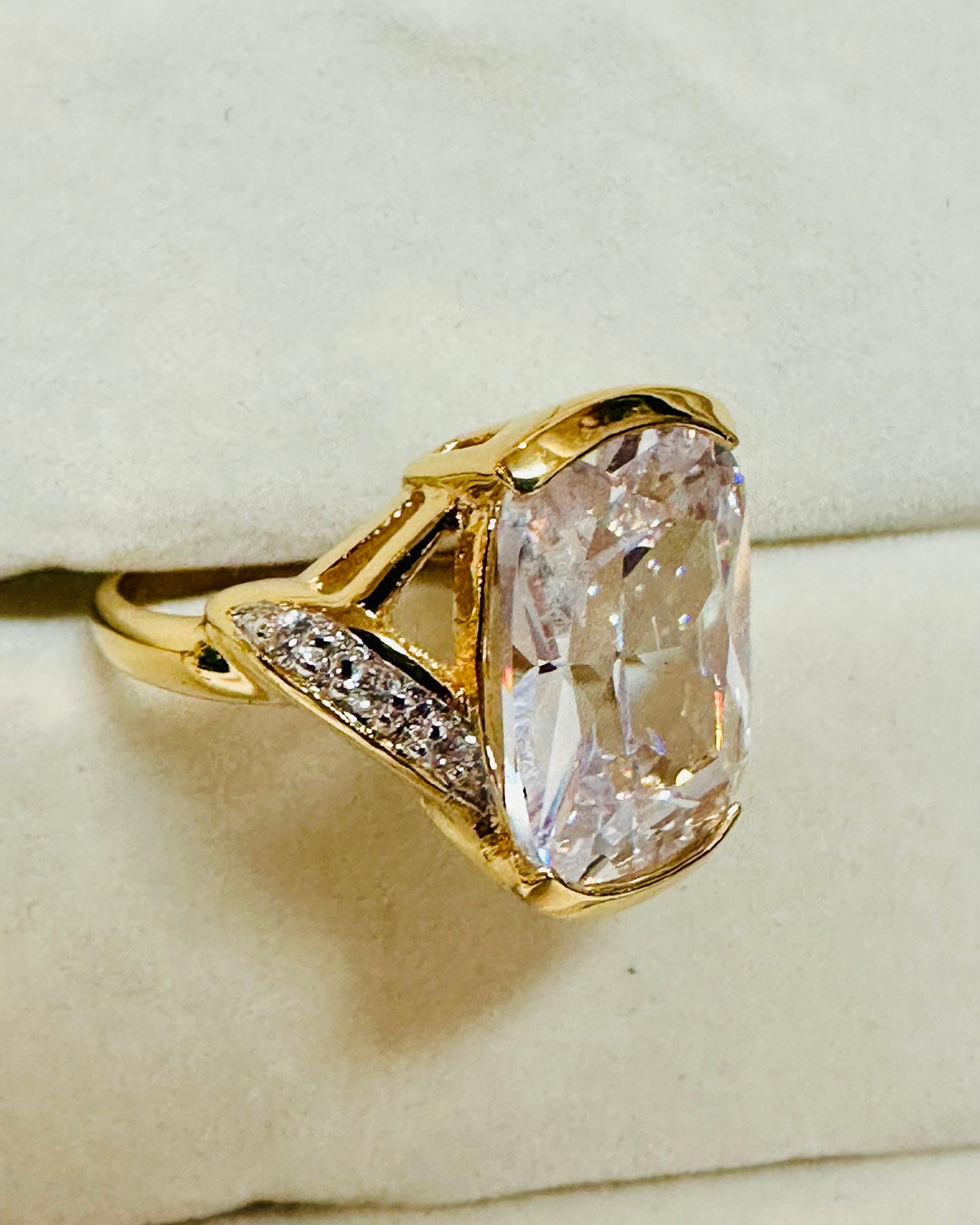 Vintage 18K Gold Cushion-Cut CZ Cocktail Ring