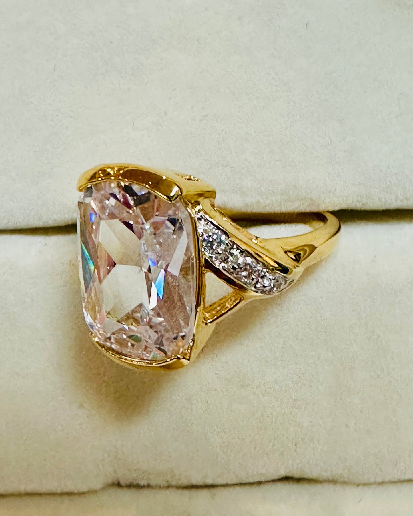 Vintage 18K Gold Cushion-Cut CZ Cocktail Ring