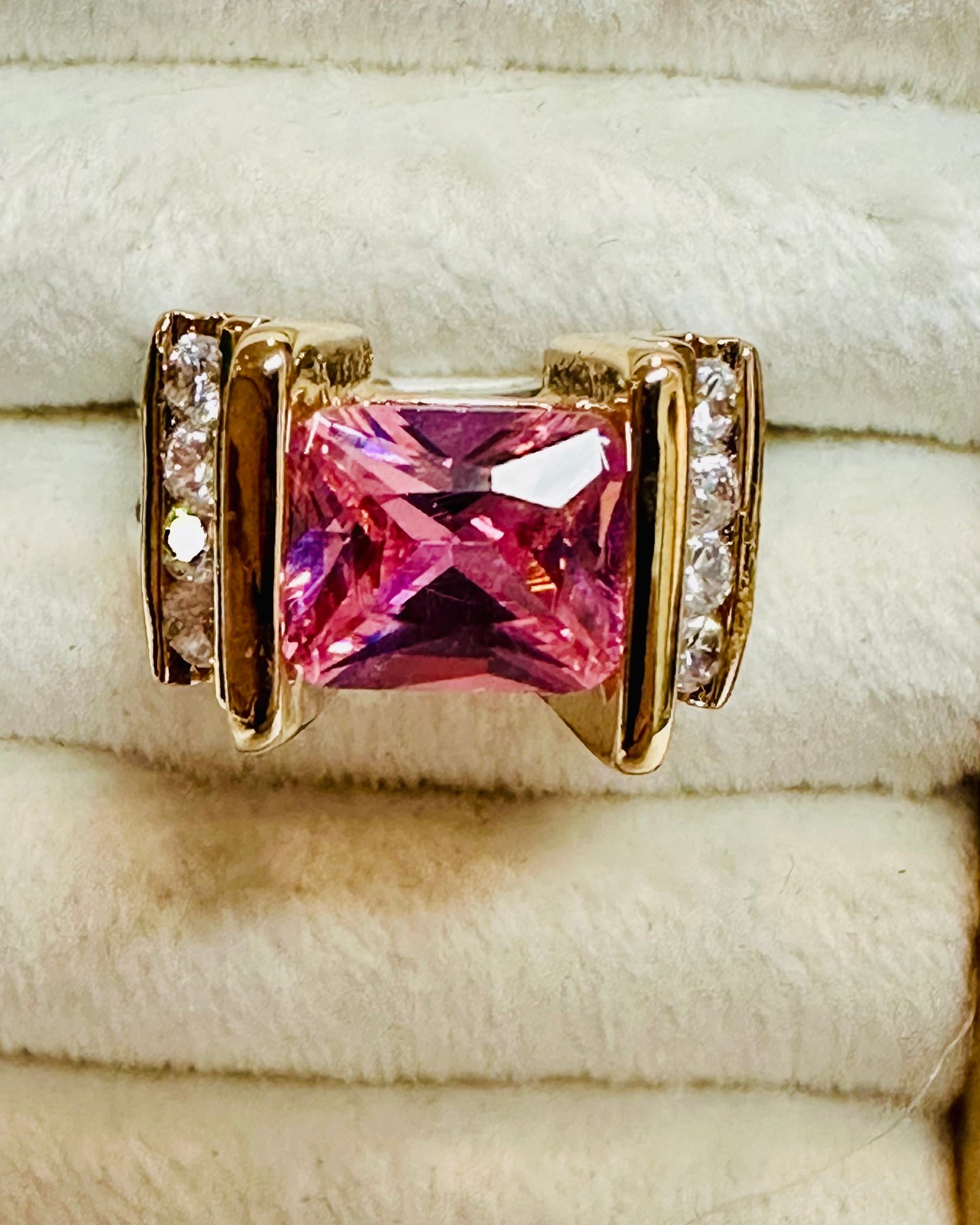 Vintage Providence Pink Emerald Cocktail Ring