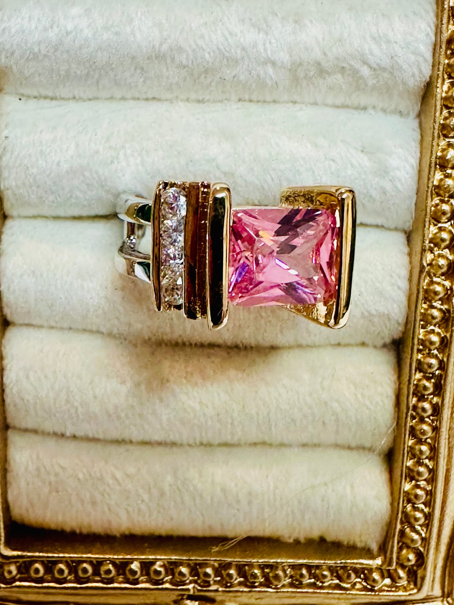 Vintage Providence Pink Emerald Cocktail Ring