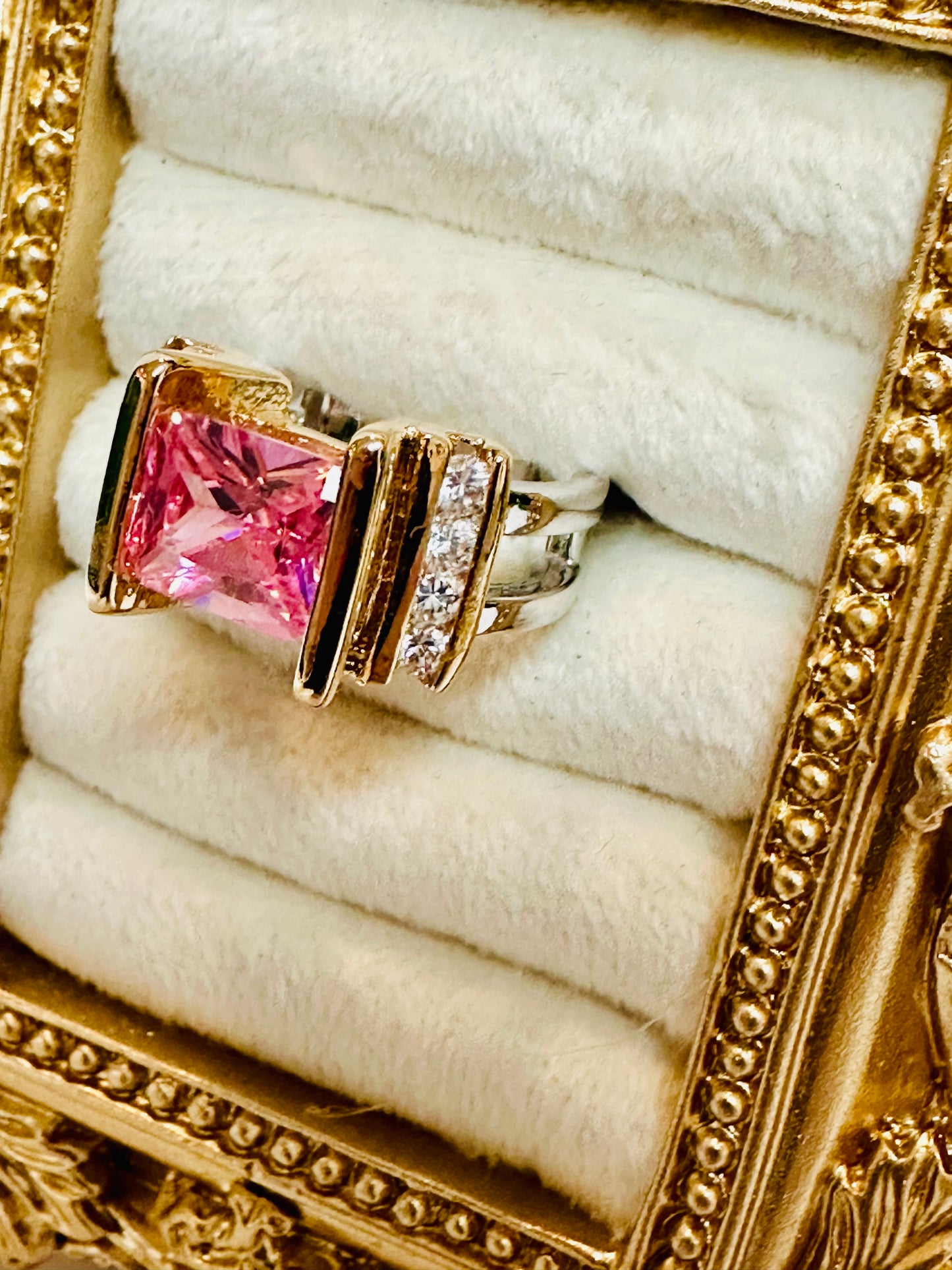 Vintage Providence Pink Emerald Cocktail Ring