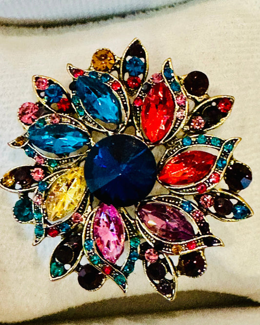 Vintage Multi-Color Brilliant Rhinestone Brooch