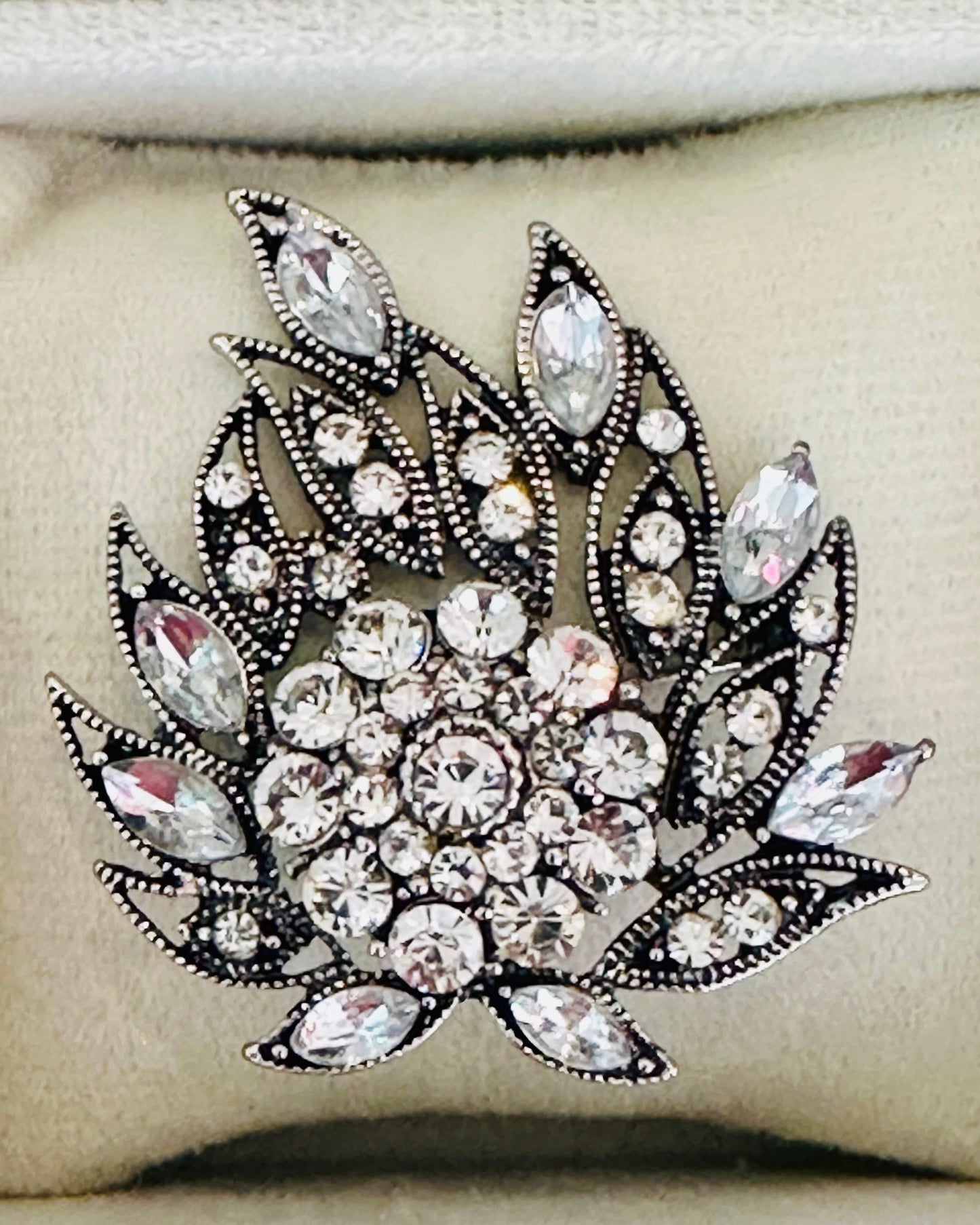 Vintage Crystal Rhinestone Openwork Lotus Flower Brooch