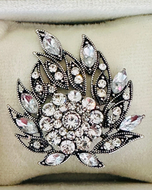 Vintage Crystal Rhinestone Openwork Lotus Flower Brooch