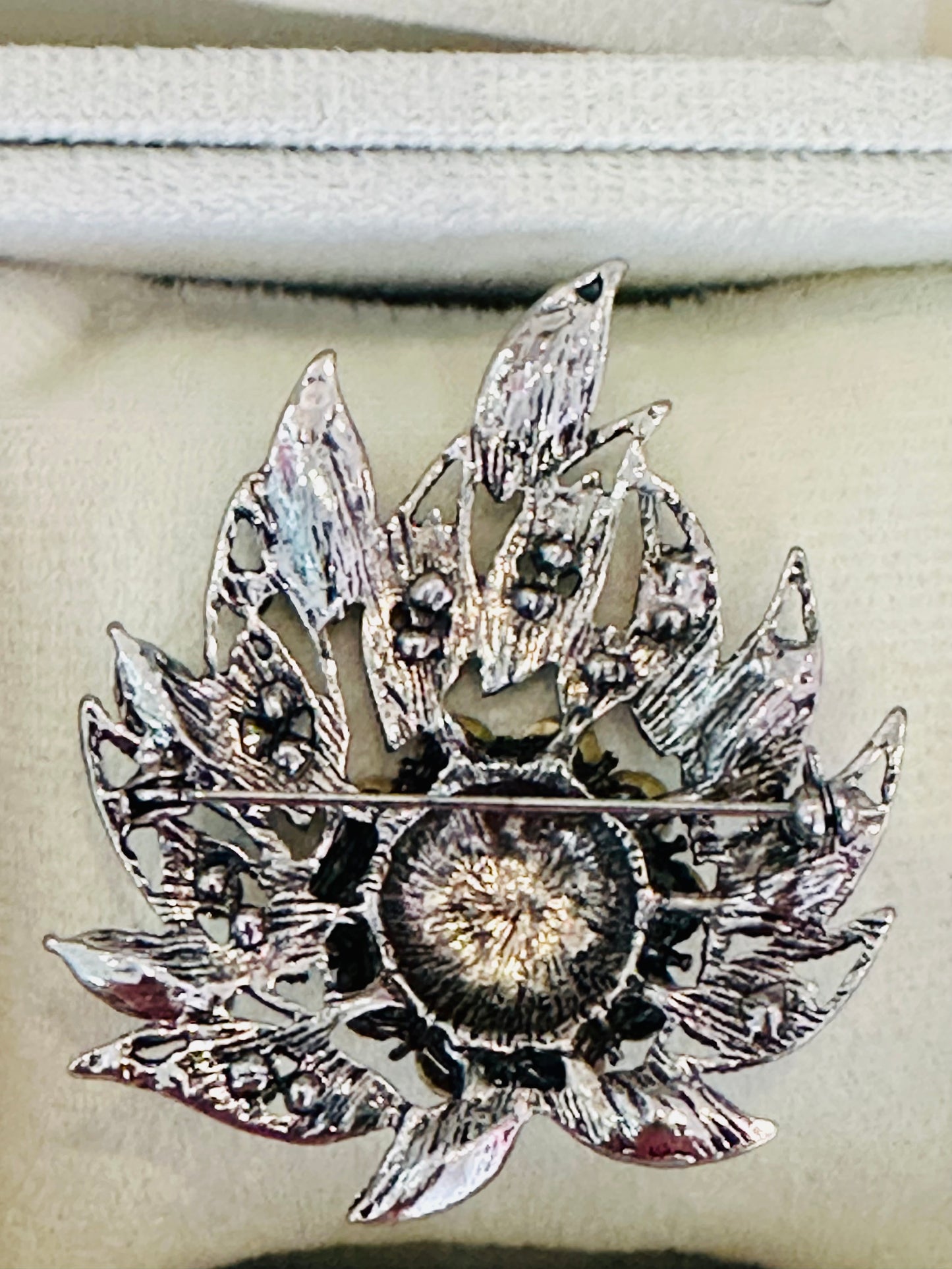 Vintage Crystal Rhinestone Openwork Lotus Flower Brooch