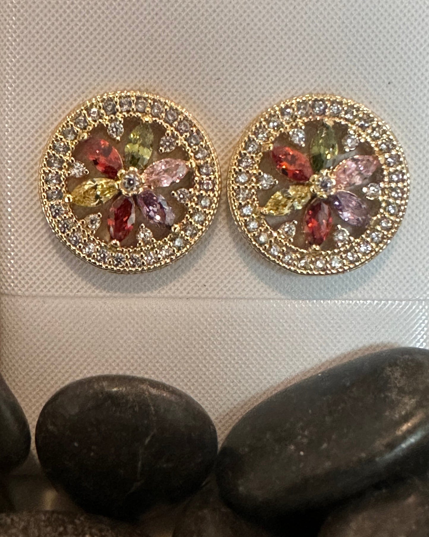 Vintage Pastel Blossom Mandala Stud Earrings