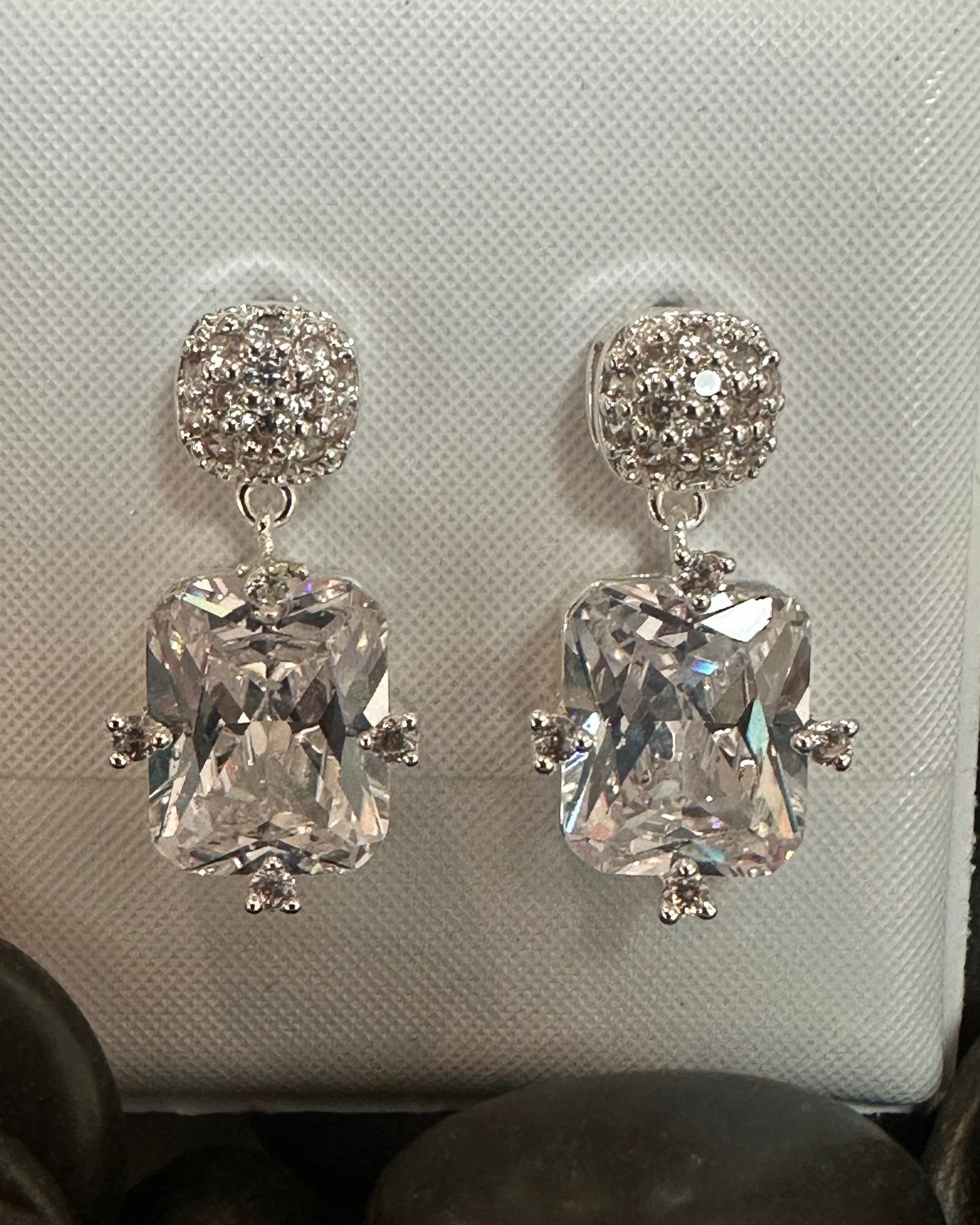 Vintage Emerald-Cut CZ Drop Silver Earrings