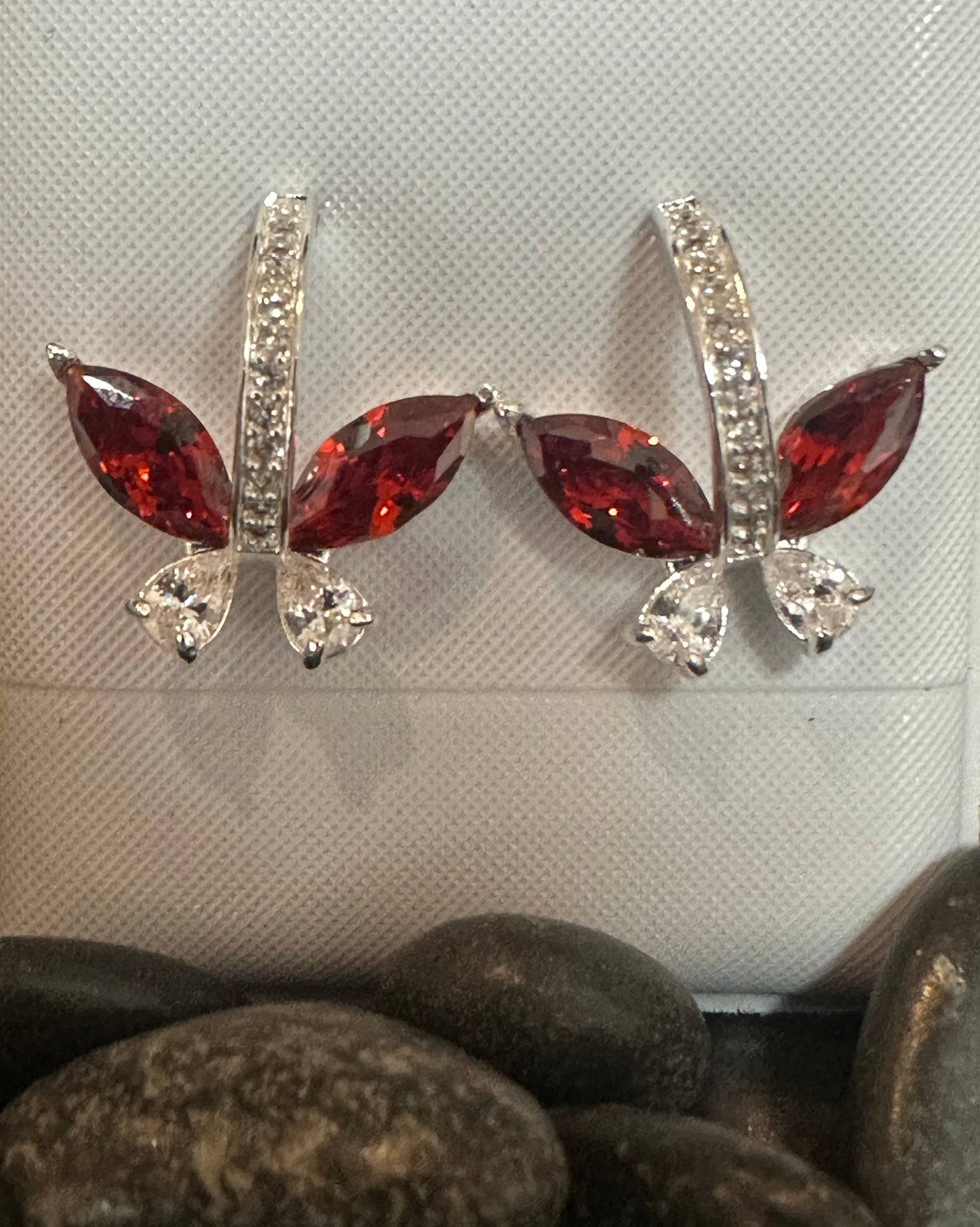 Vintage Crystal Ribbon & Marquise Garnet-Dupe Earrings
