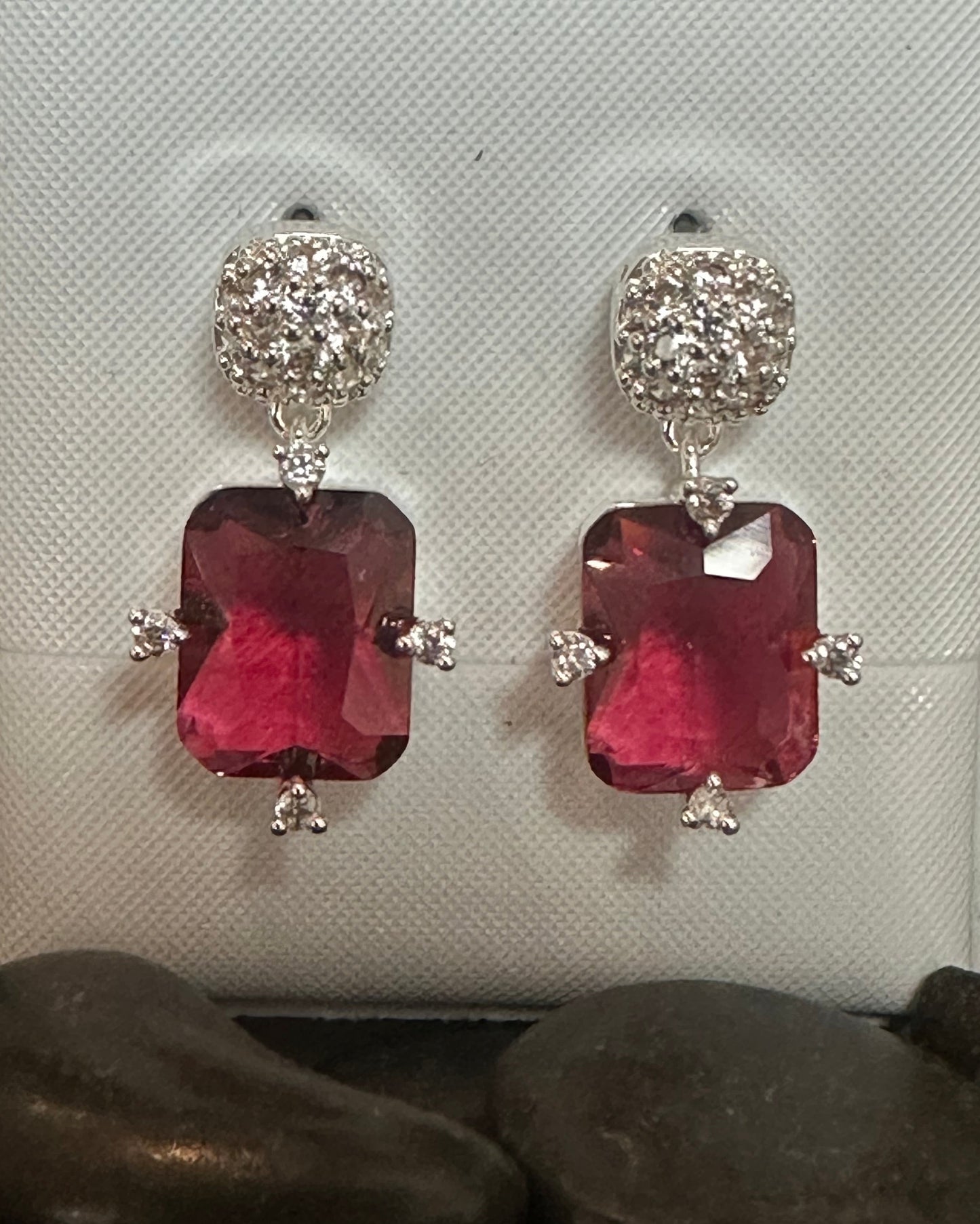 Vintage Emerald-Cut CZ Drop Silver Earrings