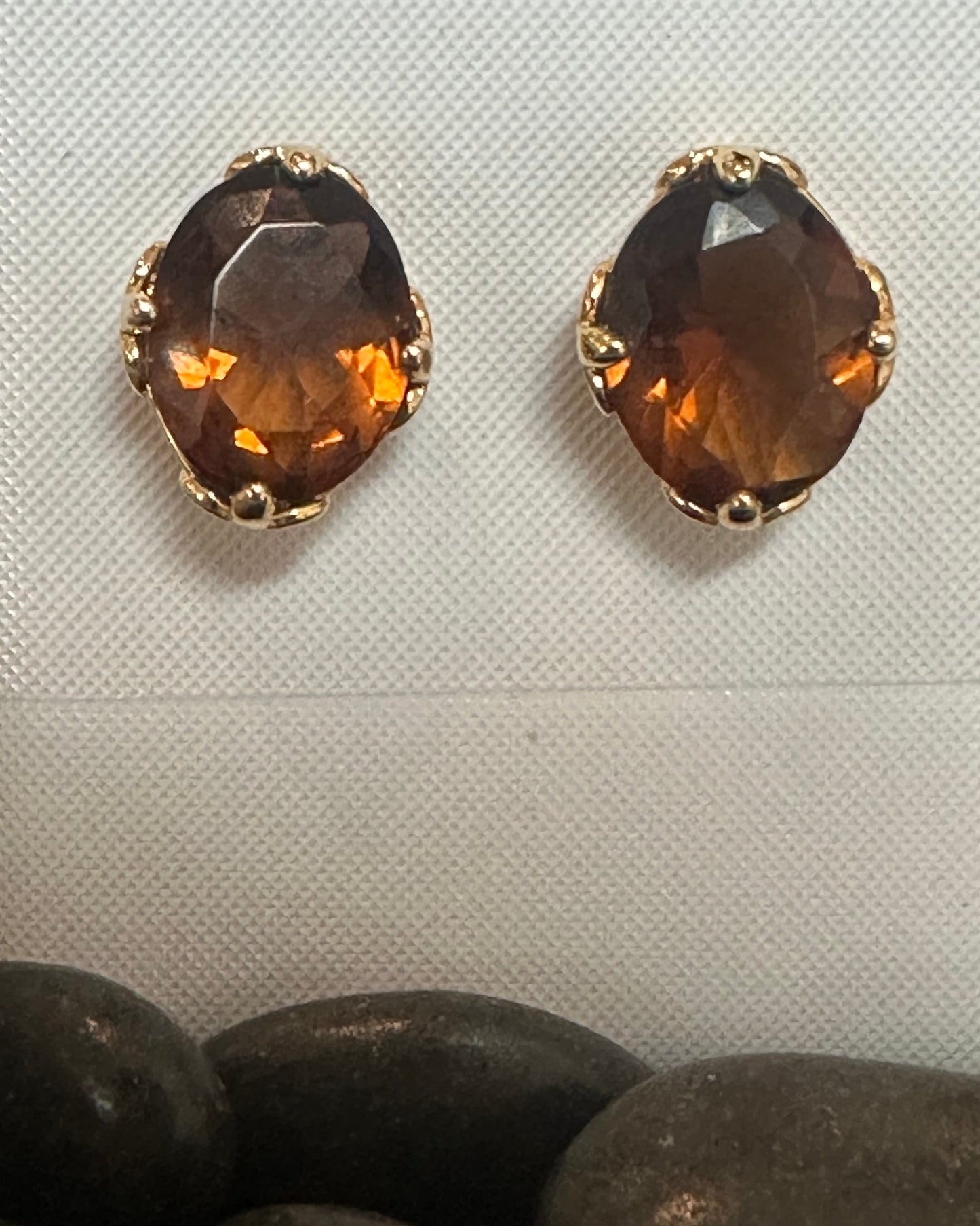 Vintage Oval Smoky Amber Stud Earrings