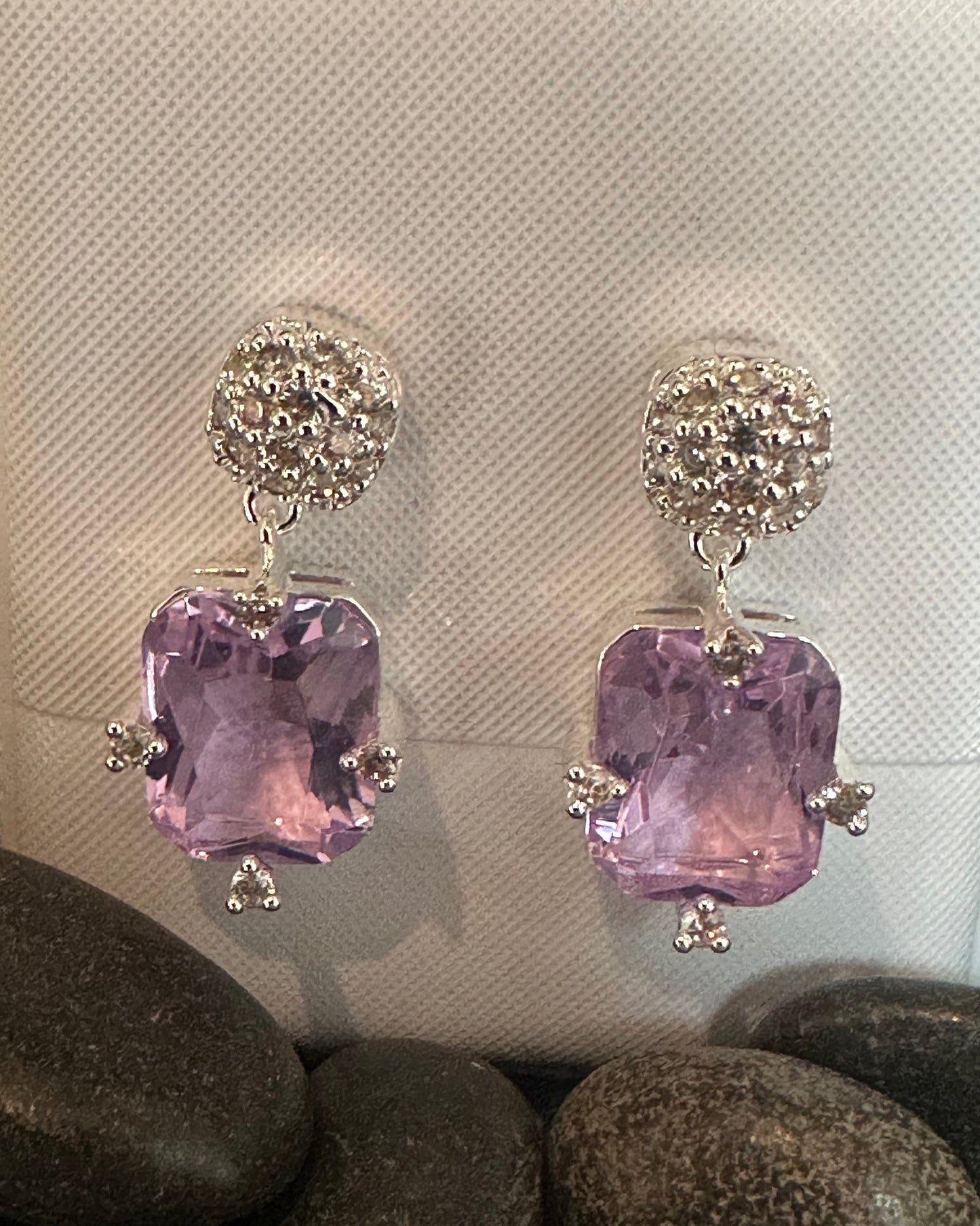 Vintage Emerald-Cut CZ Drop Silver Earrings