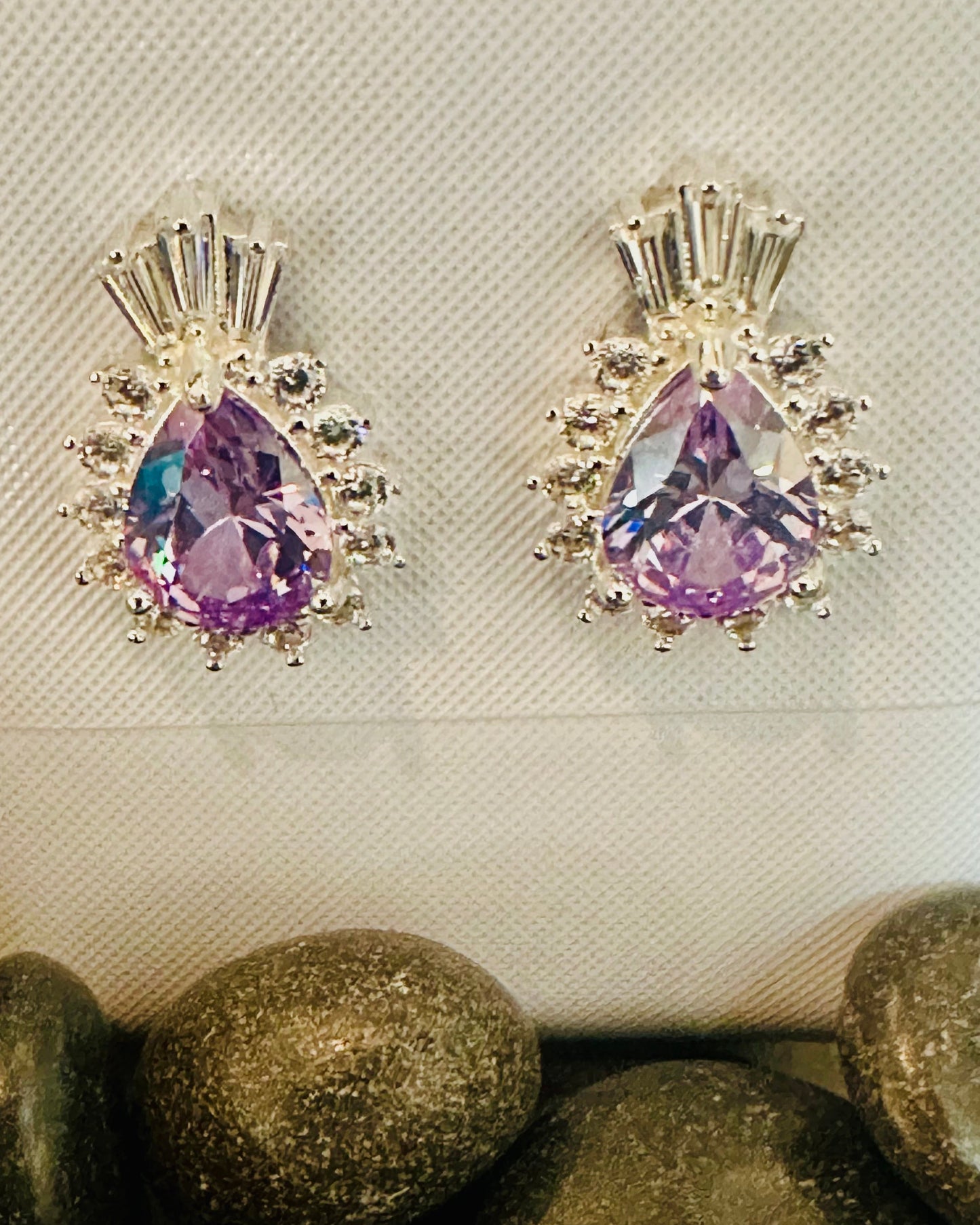 Vintage Lavender Pear-Cut Halo Statement Earrings