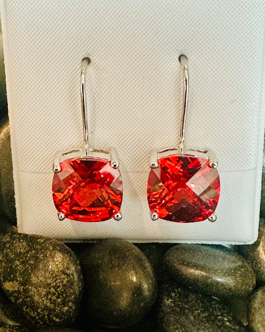 Vintage Archival Cushion-Cut Scarlet CZ  Drops