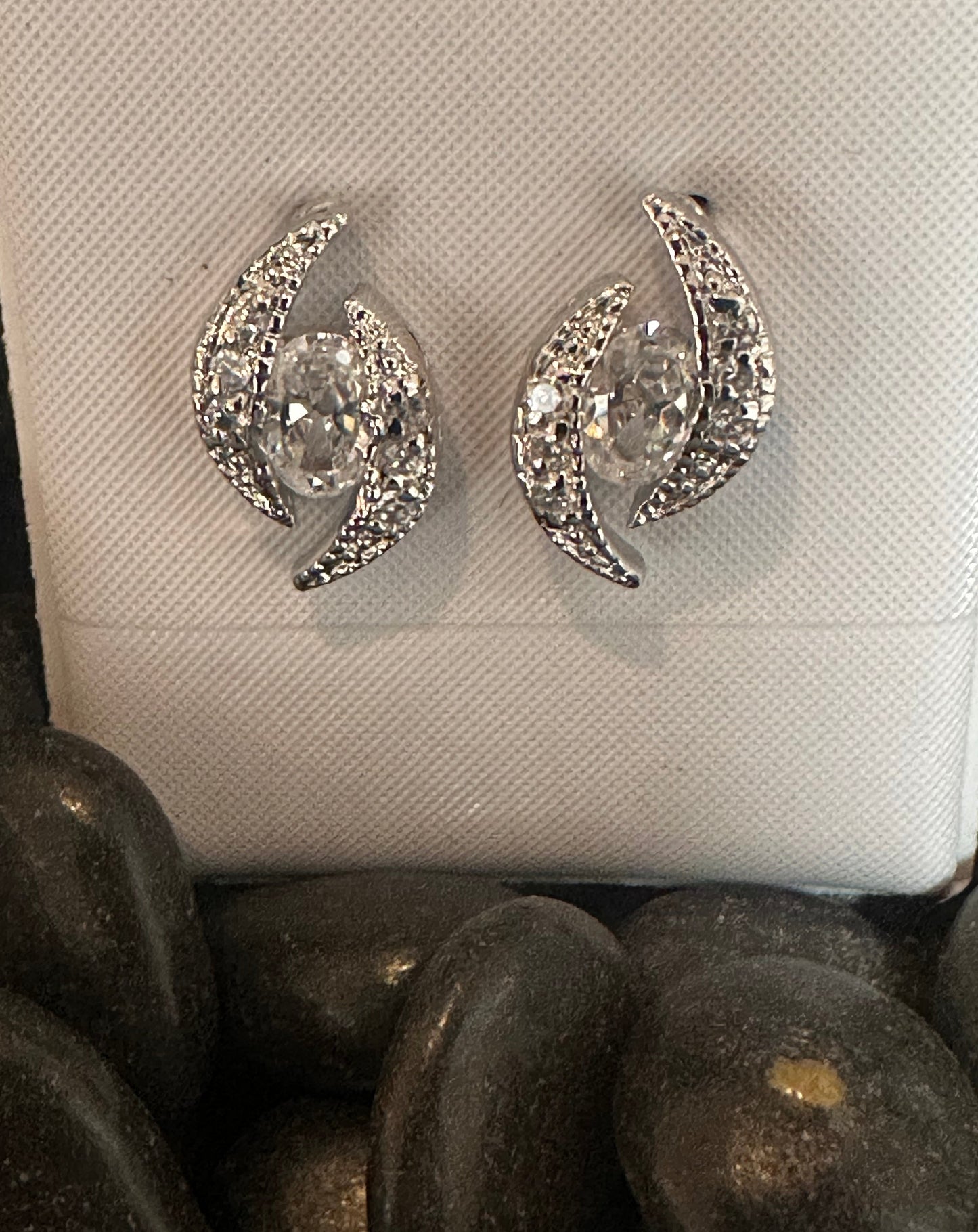 Vintage Oval Pavé Bypass Stud Earrings