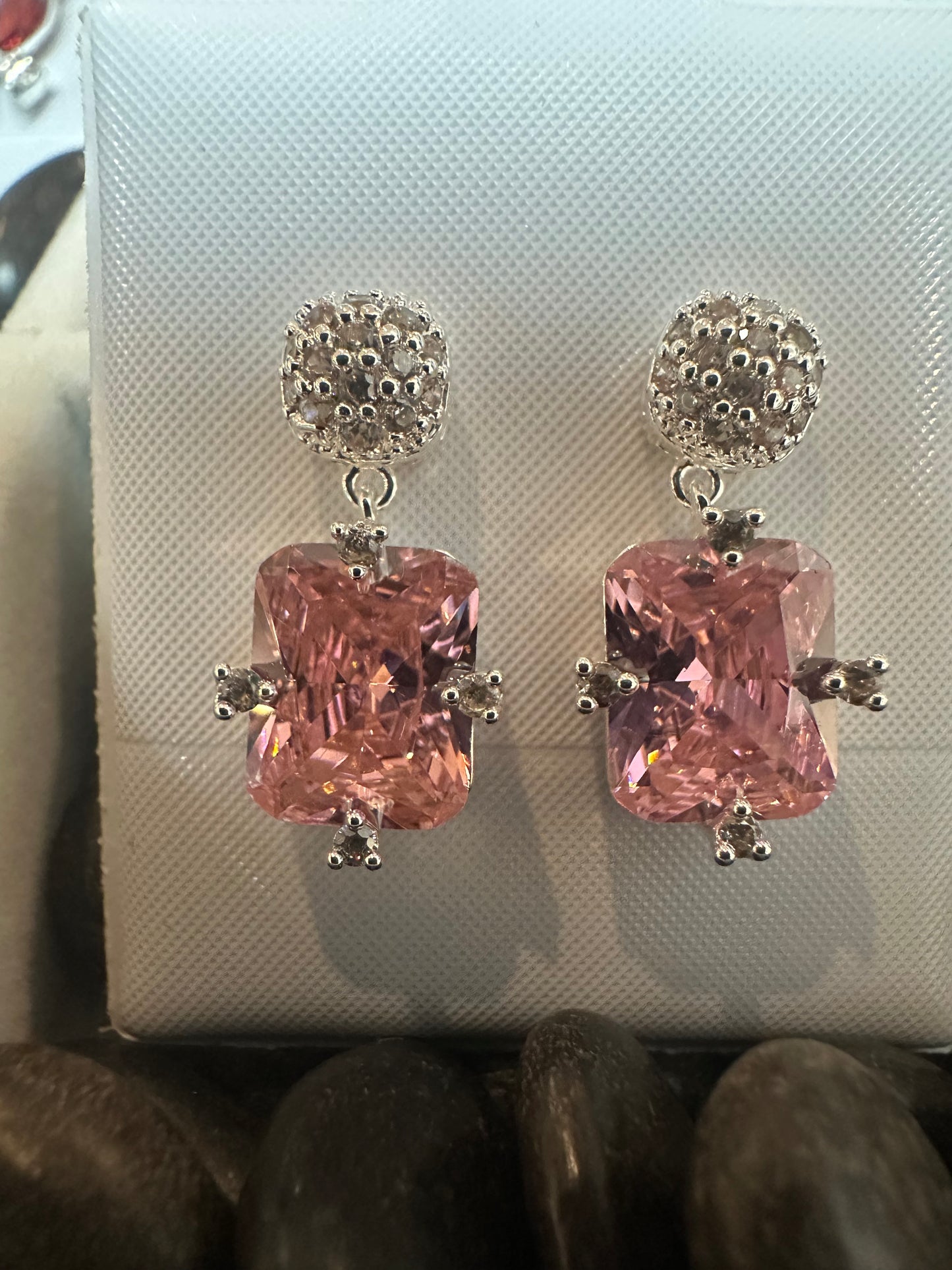 Vintage Emerald-Cut CZ Drop Silver Earrings