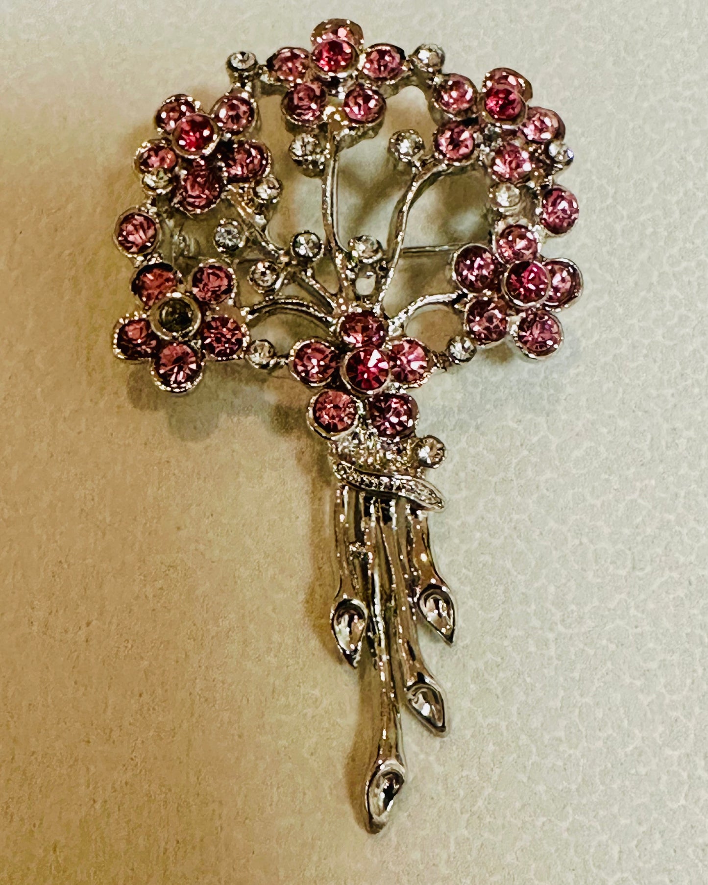 Vintage Pink Blossom Bouquet Waterfall Brooch