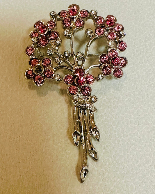 Vintage Pink Blossom Bouquet Waterfall Brooch