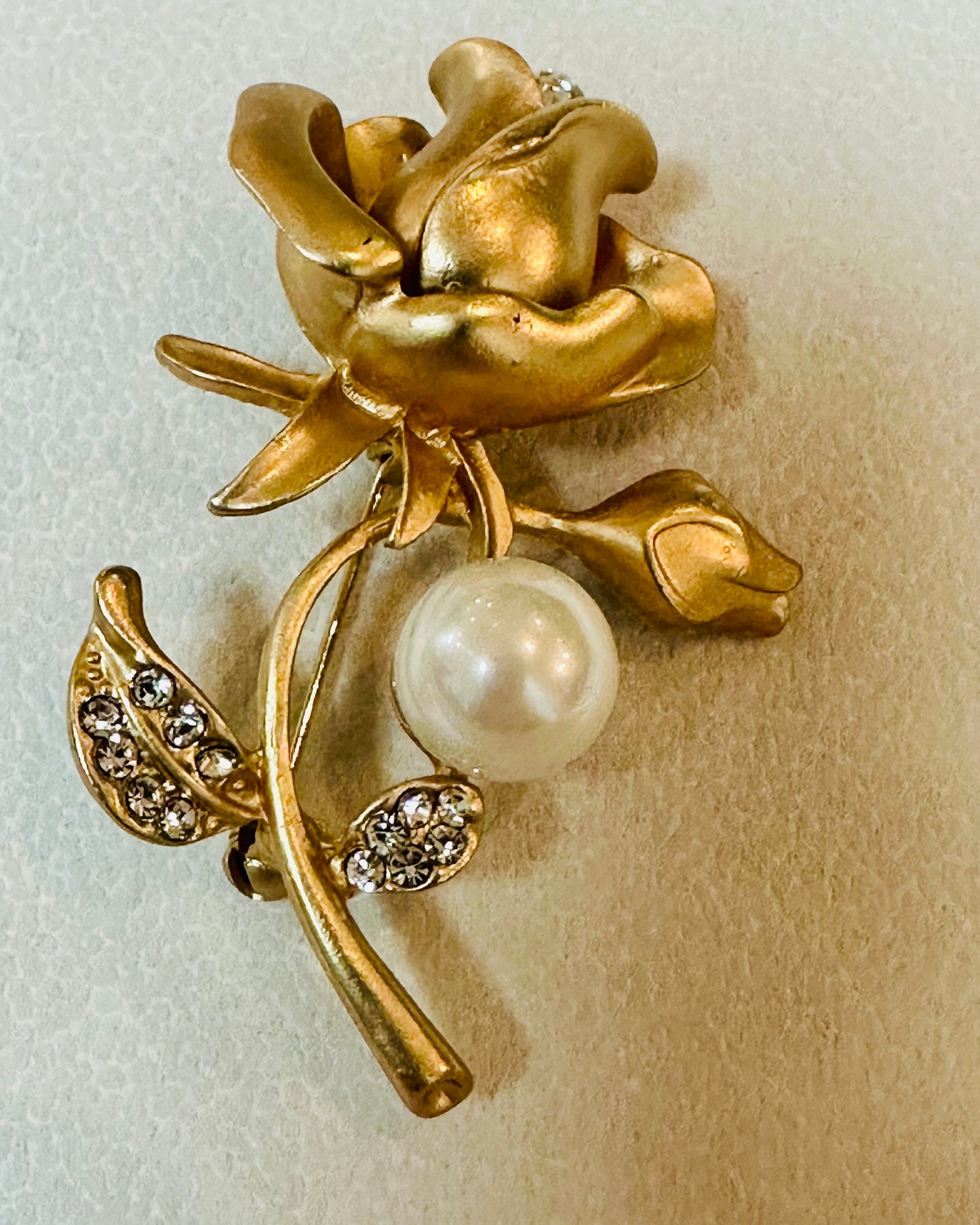 Vintage The Providence Satin Rose & Pearl Brooch