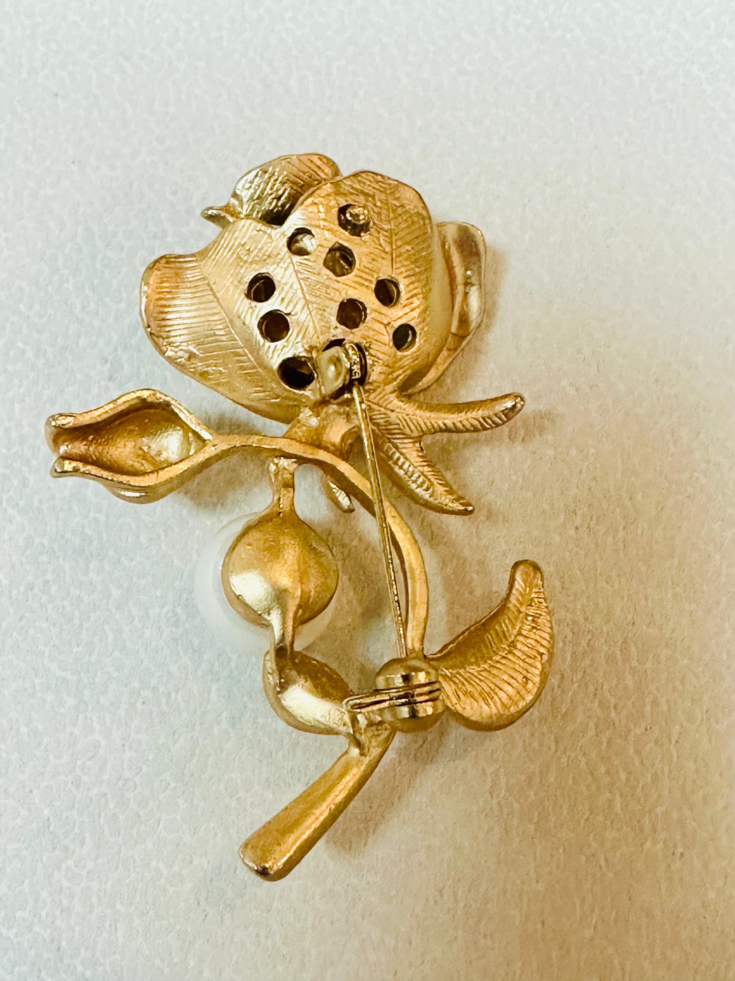 Vintage The Providence Satin Rose & Pearl Brooch