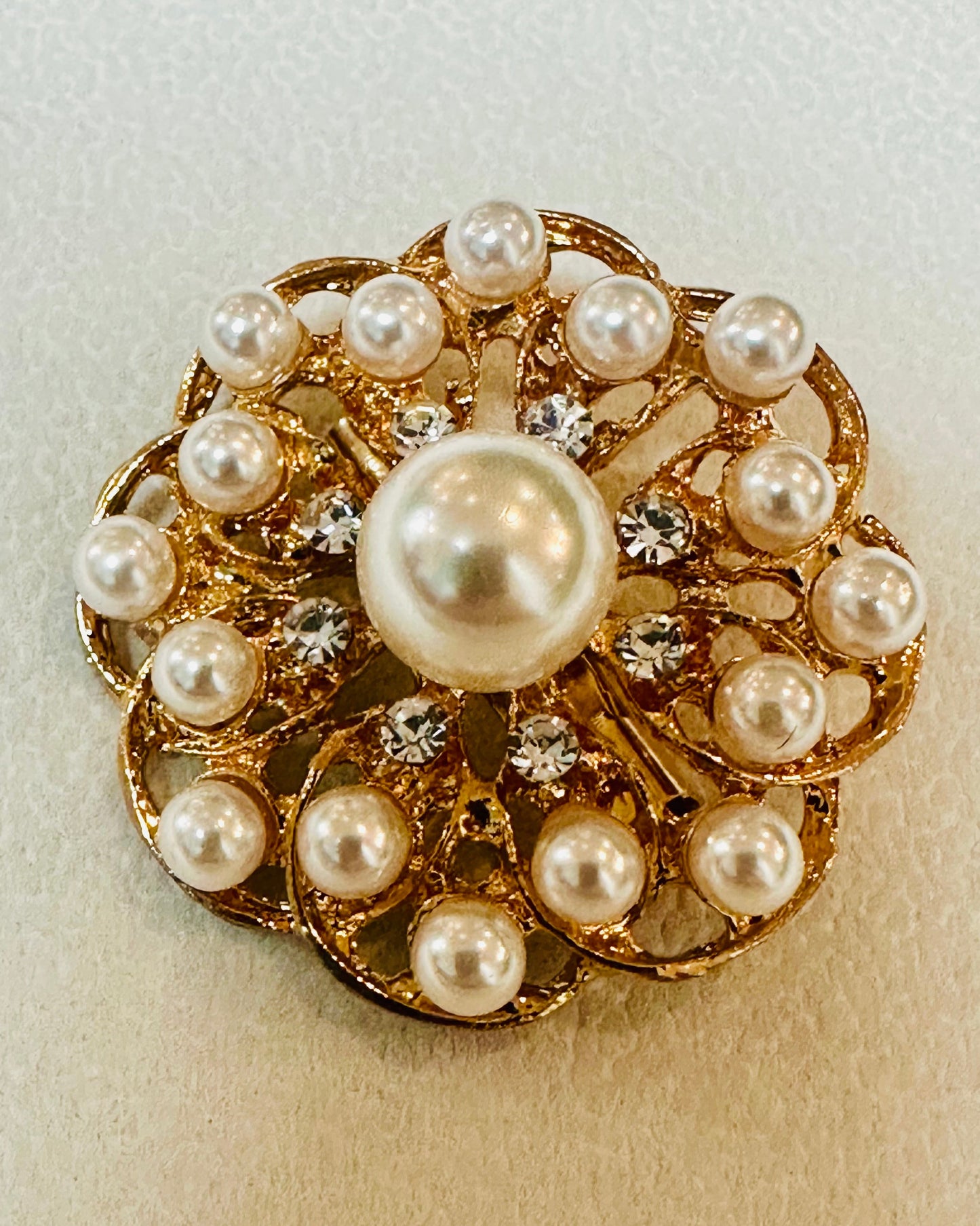 Vintage Filigree Rosette Pearl Cluster Brooch