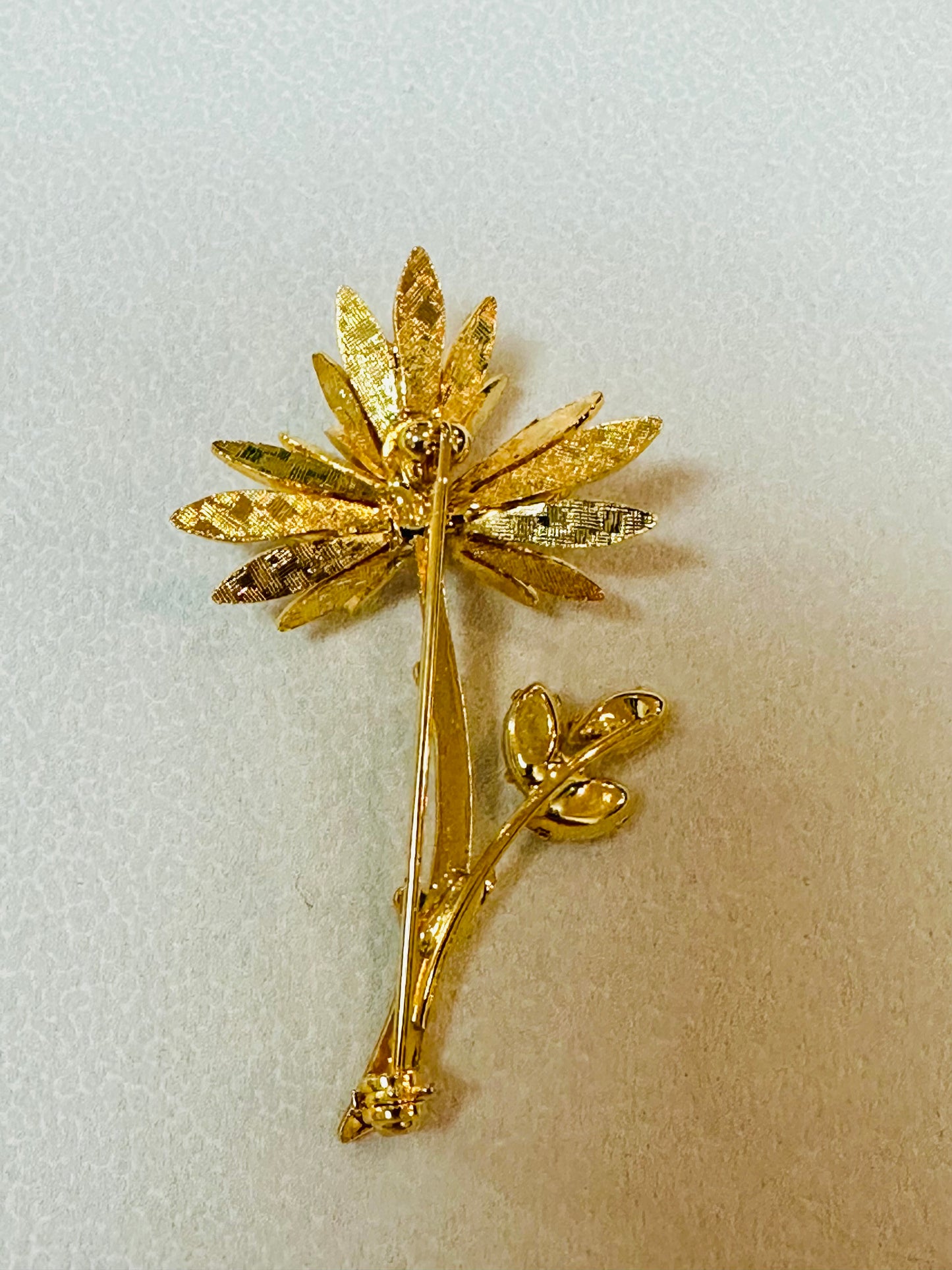 Vintage Textured Gilded Thistle & Aurora Crystal Brooch