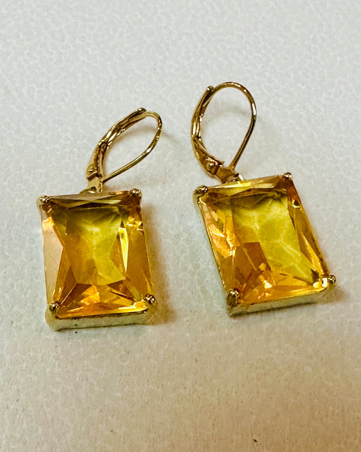 Vintage Joan Rivers Emerald-Cut Citrine Drop Earrings