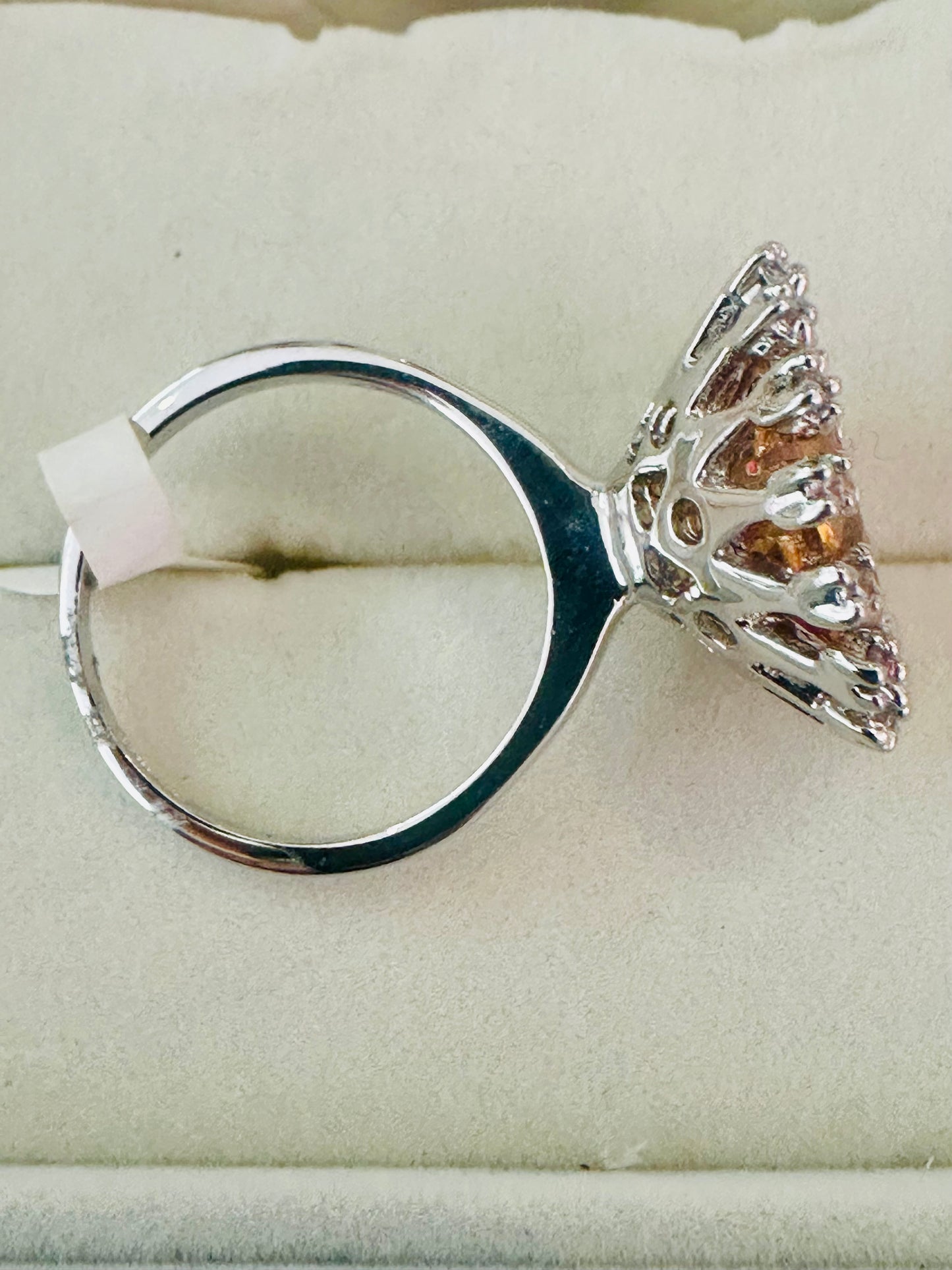 Vintage Deadstock Champagne CZ Sunburst Halo Ring