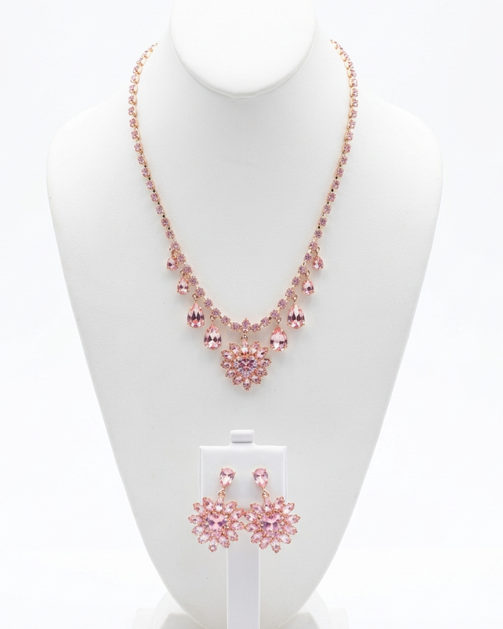 Blushing Radiance Crystal Floral Necklace & Earring Set