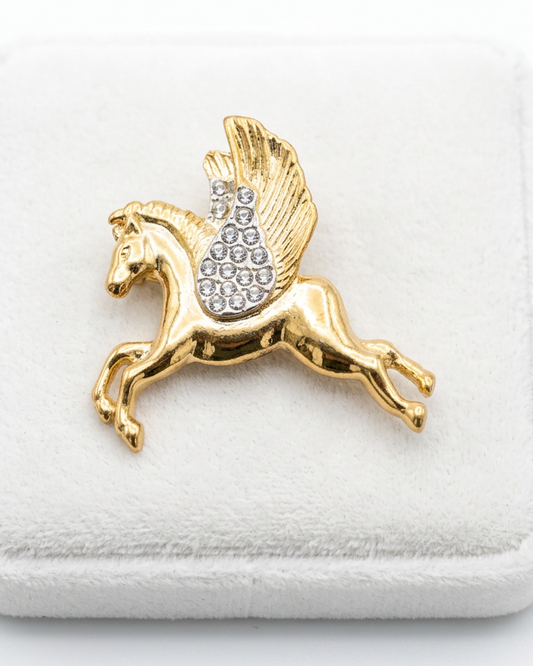 Vintage Polished Gold & Pavé Crystal Pegasus Brooch