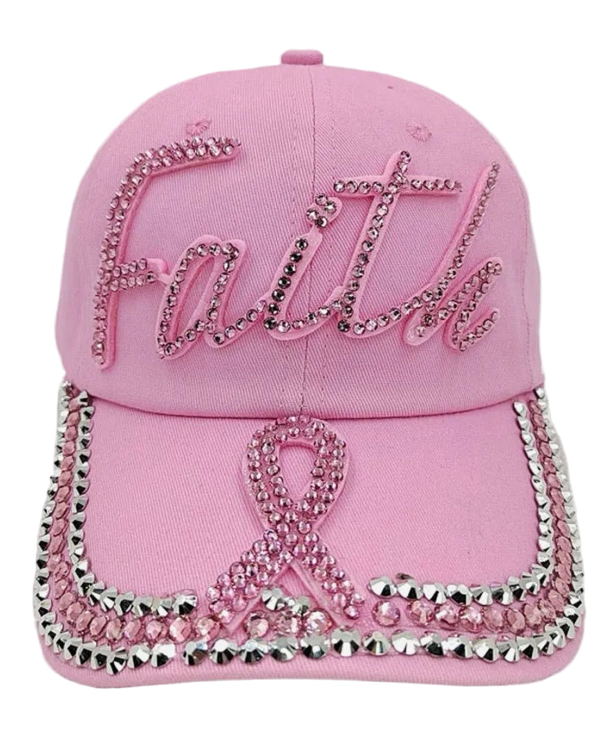 Bling Pink Ribbon Faith Hat
