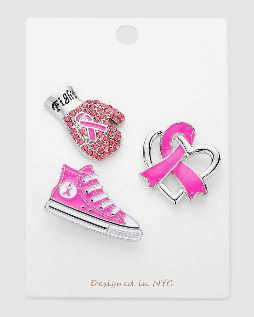 Hot Pink Ribbon Pin Brooch Set