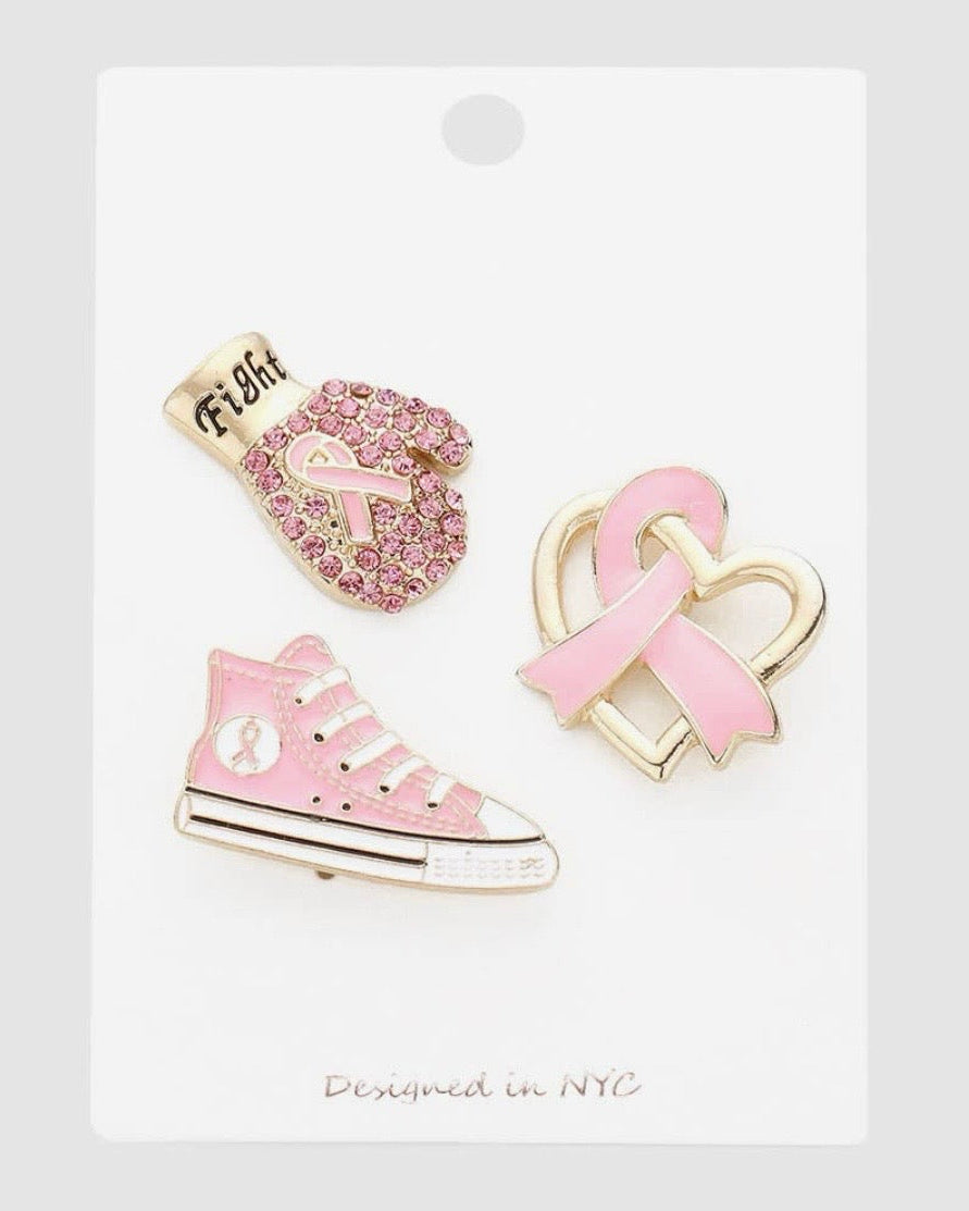 Light Pink Ribbon Pin Brooch Set