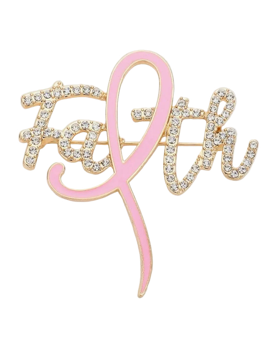 Pink Ribbon Rhinestone Brooch