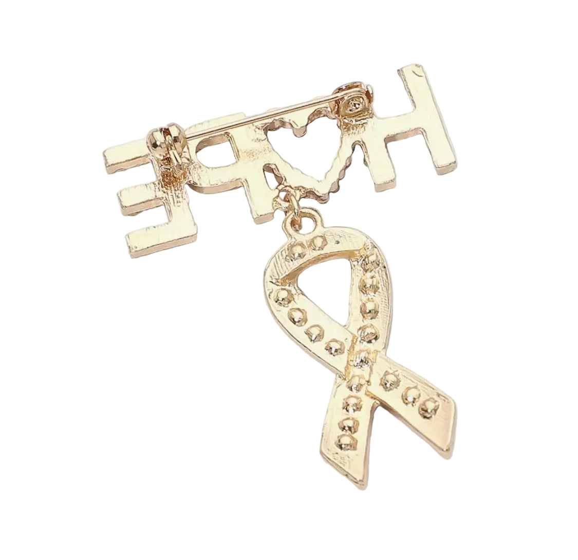 Rhinestone Hope Pink Awareness Ribbon Pin Brooch