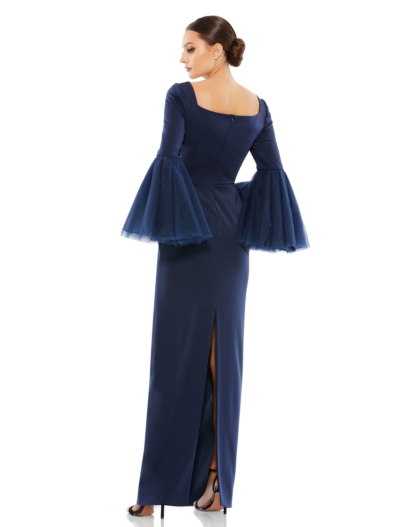 Flounce Sleeve Square Neck Column Gown