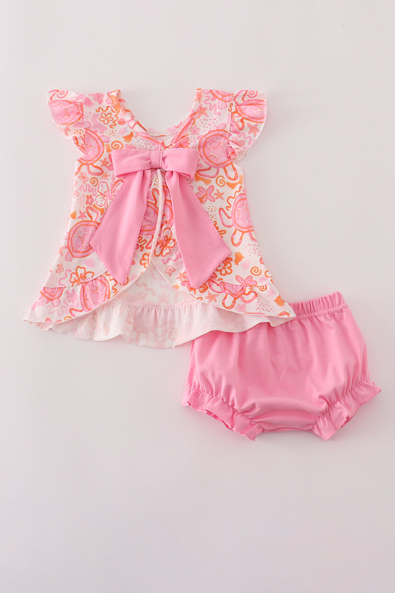 Pink Turtle Ruffle Bloomer Set