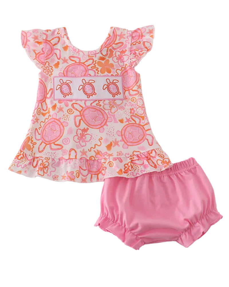 Pink Turtle Ruffle Bloomer Set