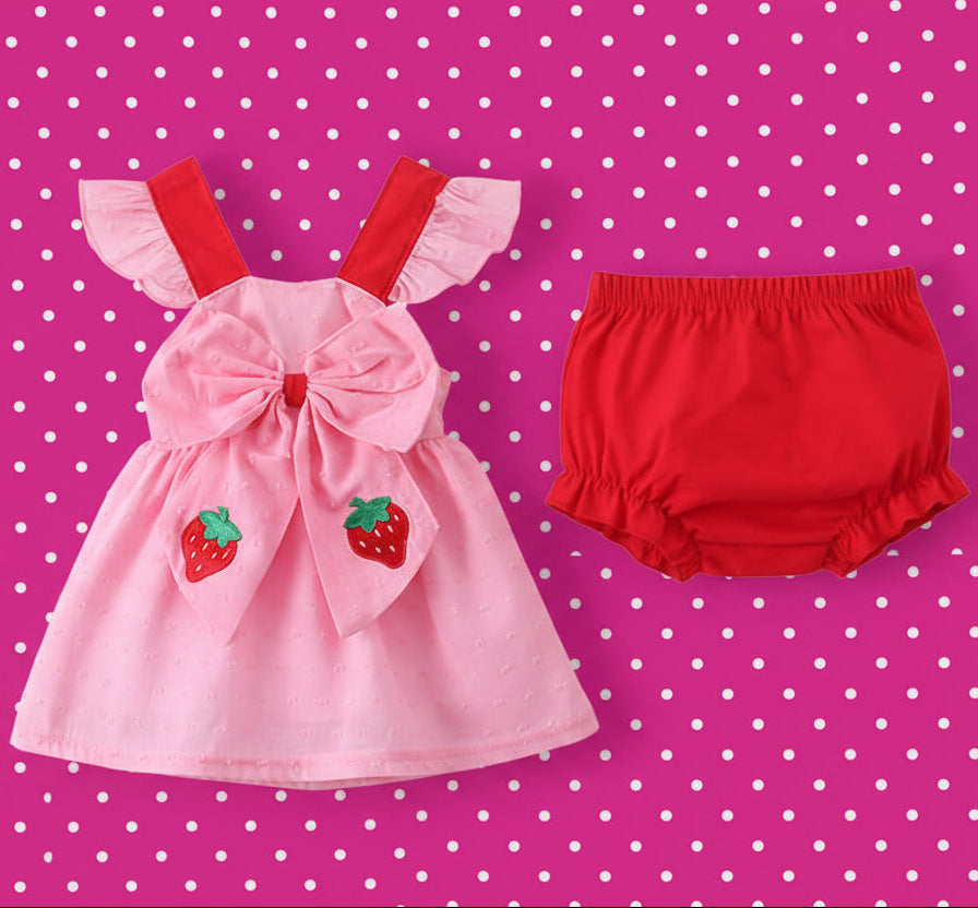 Pink Strawberry Bloomer Set