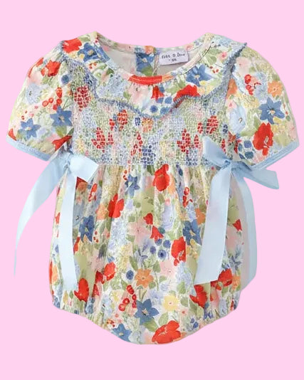 Floral Smocked Ruffle Bubble