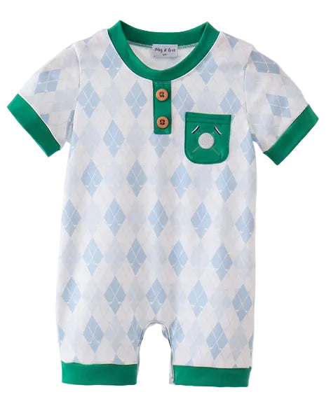 Green Golf Embroidery Pocket Romper